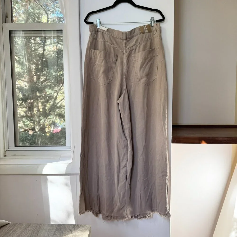 New Free People Old West Slouchy Wide-Leg Jeans Tan 31